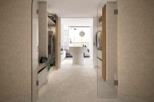 beige rectangle bathroom tiles