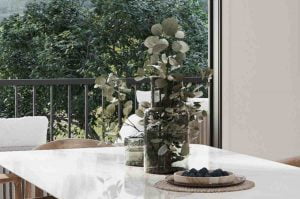 dining area with a view of greenery