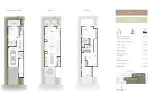 3 bedroom 3.5 bathroom townhouse floorplan type D1, lot 51
